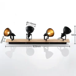 Lindby Aylis taklampe, 4 lyskilder, 82 cm, svart, tre, E14