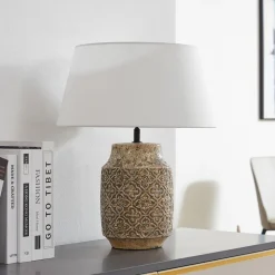 Lindby bordlampe Aelith, Ø 40 cm, brun, keramikk, E27