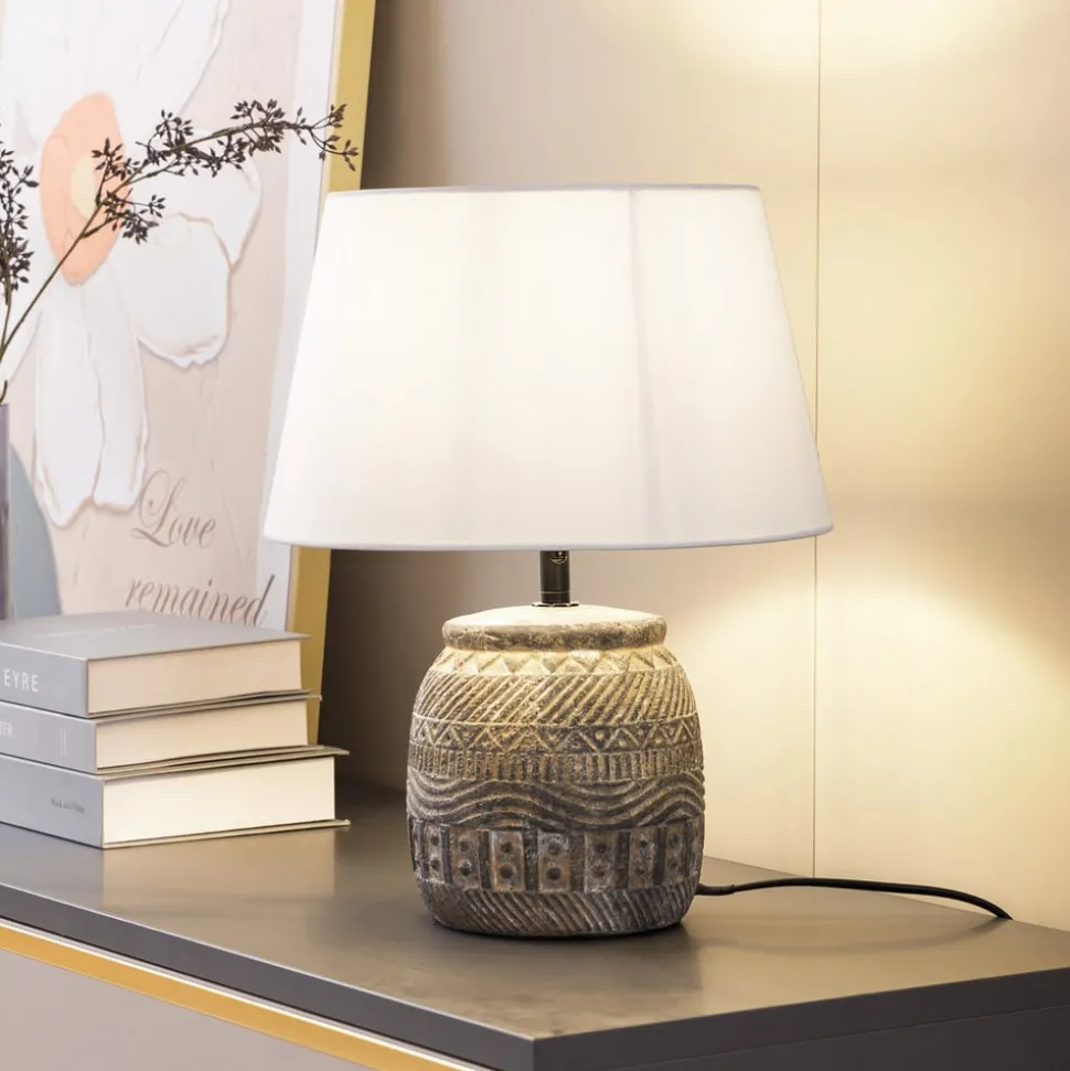 Lindby bordlampe Aelith, Ø 30 cm, grå, keramikk, E27