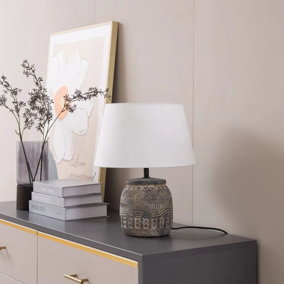 Lindby bordlampe Aelith, Ø 30 cm, grå, keramikk, E27