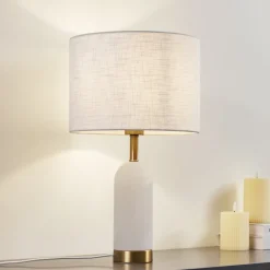 Lindby bordlampe alabast, hvit/gull, Ø 30 cm, marmor, E27