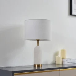 Lindby bordlampe alabast, hvit/gull, Ø 30 cm, marmor, E27