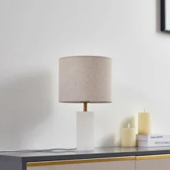 Lindby bordlampe alabaster, hvit/beige, Ø 25cm, marmor, E27