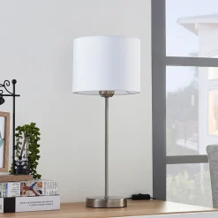 Lindby bordlampe Annatina, hvit, nikkel, høyde 48 cm, tekstil