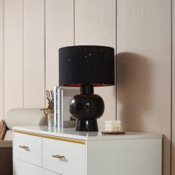 Lindby bordlampe Arved, svart, tekstil, keramikk, 46 cm