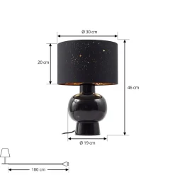 Lindby bordlampe Arved, svart, tekstil, keramikk, 46 cm