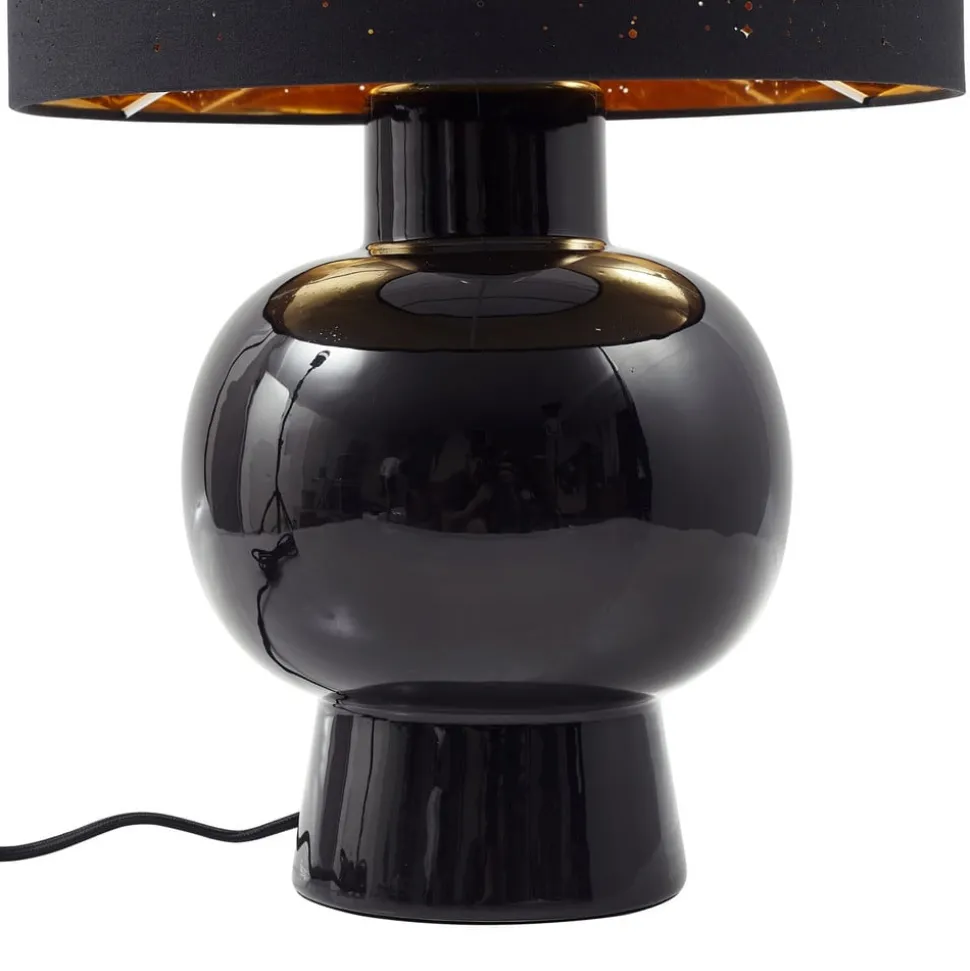 Lindby bordlampe Arved, svart, tekstil, keramikk, 46 cm