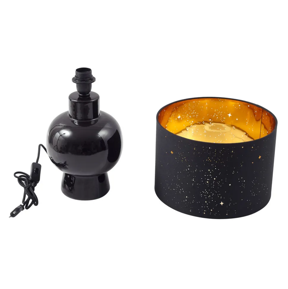 Lindby bordlampe Arved, svart, tekstil, keramikk, 46 cm