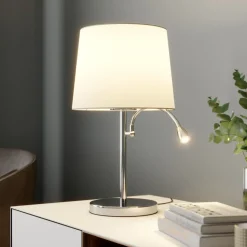 Lindby bordlampe Benjiro, hvit, tekstil, leselampe, 52 cm
