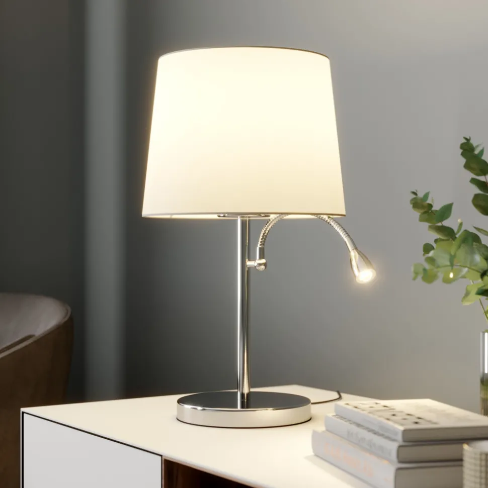 Lindby bordlampe Benjiro, hvit, tekstil, leselampe, 52 cm