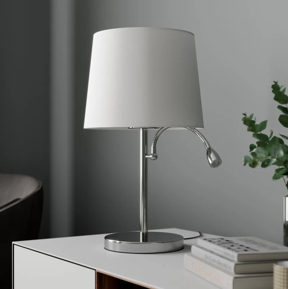 Lindby bordlampe Benjiro, hvit, tekstil, leselampe, 52 cm