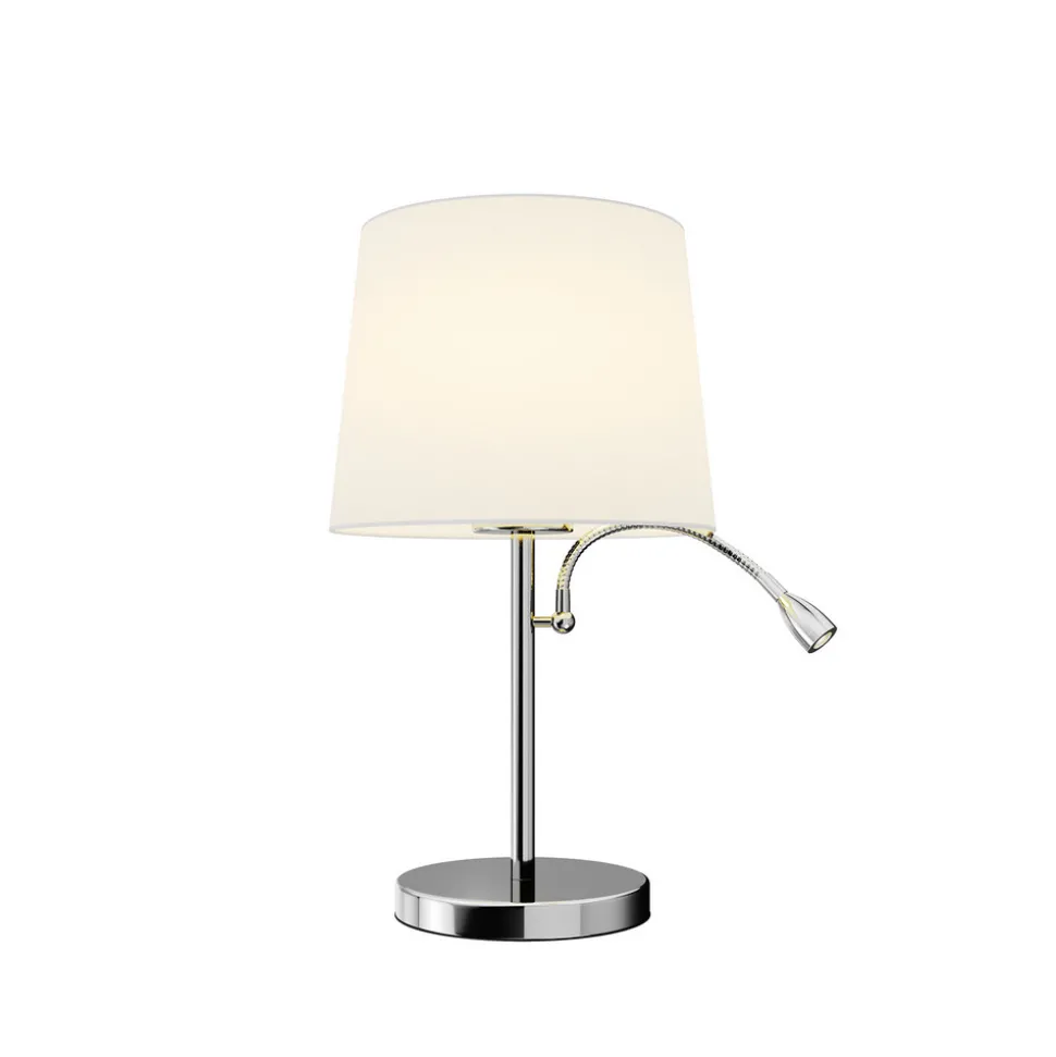 Lindby bordlampe Benjiro, hvit, tekstil, leselampe, 52 cm
