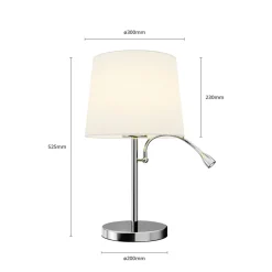 Lindby bordlampe Benjiro, hvit, tekstil, leselampe, 52 cm