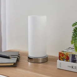 Lindby bordlampe Elianna, hvit, glass, 24 cm, dimbar, E14