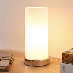 Lindby bordlampe Elianna, hvit, glass, 24 cm, dimbar, E14