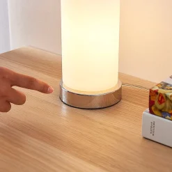 Lindby bordlampe Elianna, hvit, glass, 24 cm, dimbar, E14