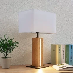 Lindby bordlampe Garry, 2 lyskilder, hvit, tre, 53 cm, E27