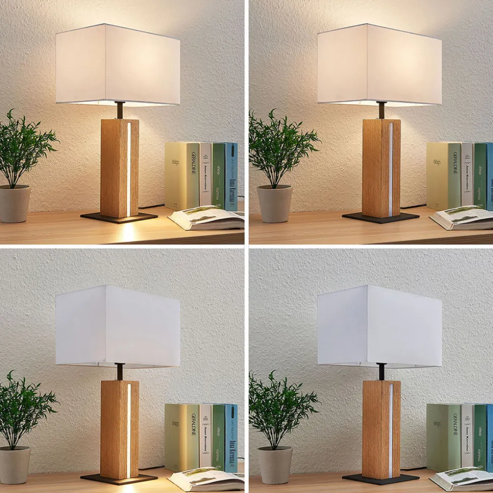 Lindby bordlampe Garry, 2 lyskilder, hvit, tre, 53 cm, E27