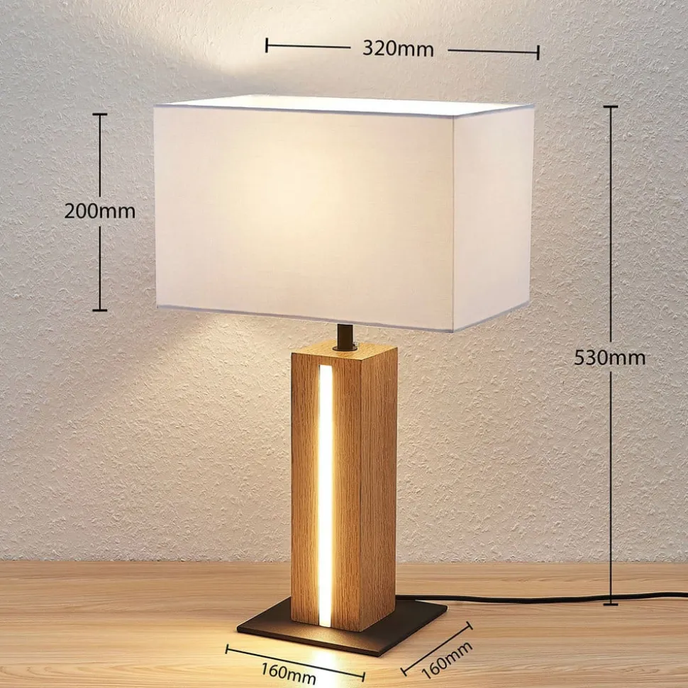 Lindby bordlampe Garry, 2 lyskilder, hvit, tre, 53 cm, E27