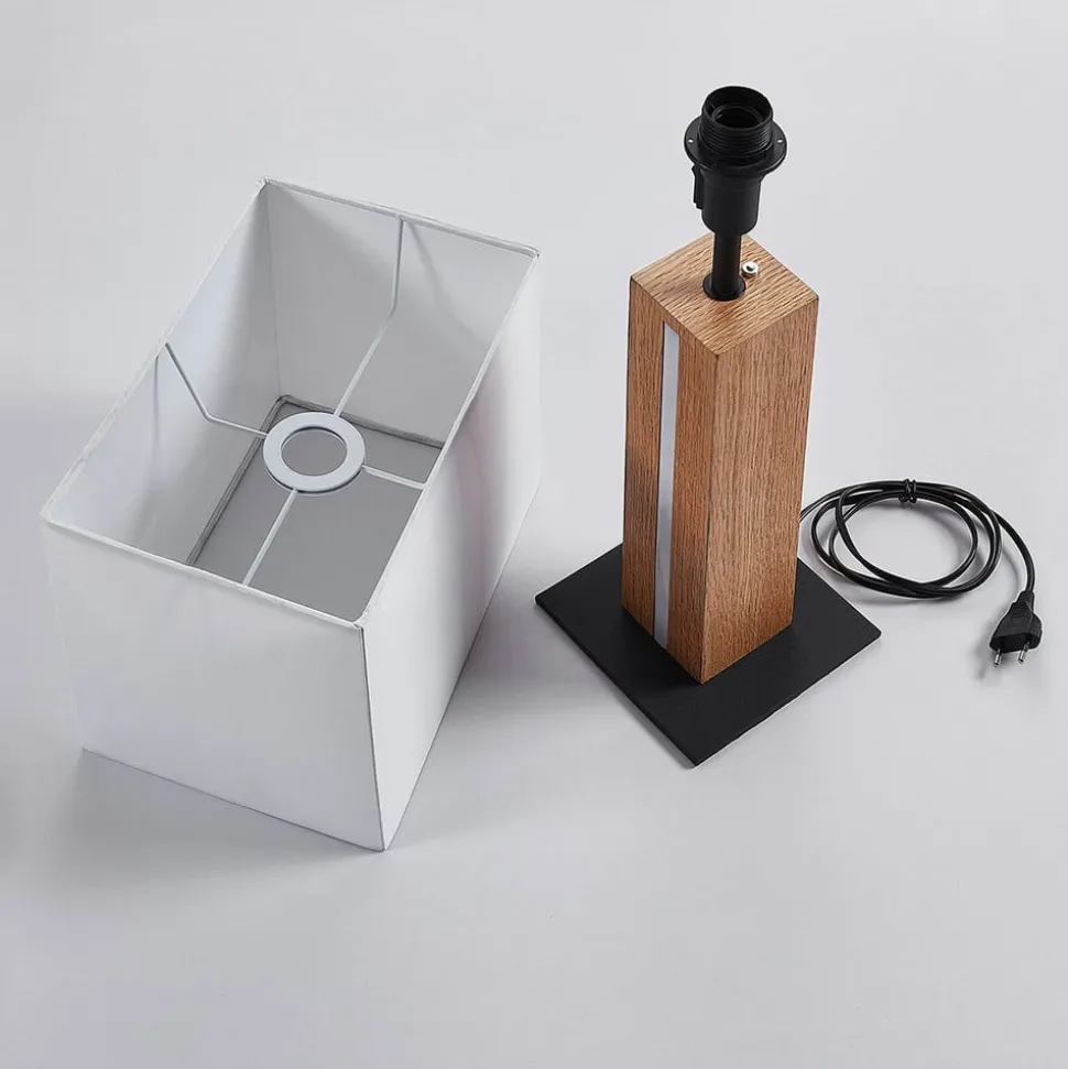 Lindby bordlampe Garry, 2 lyskilder, hvit, tre, 53 cm, E27