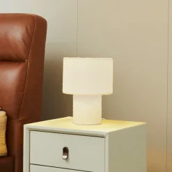 Lindby bordlampe Jone, hvit, tekstil, 30 cm