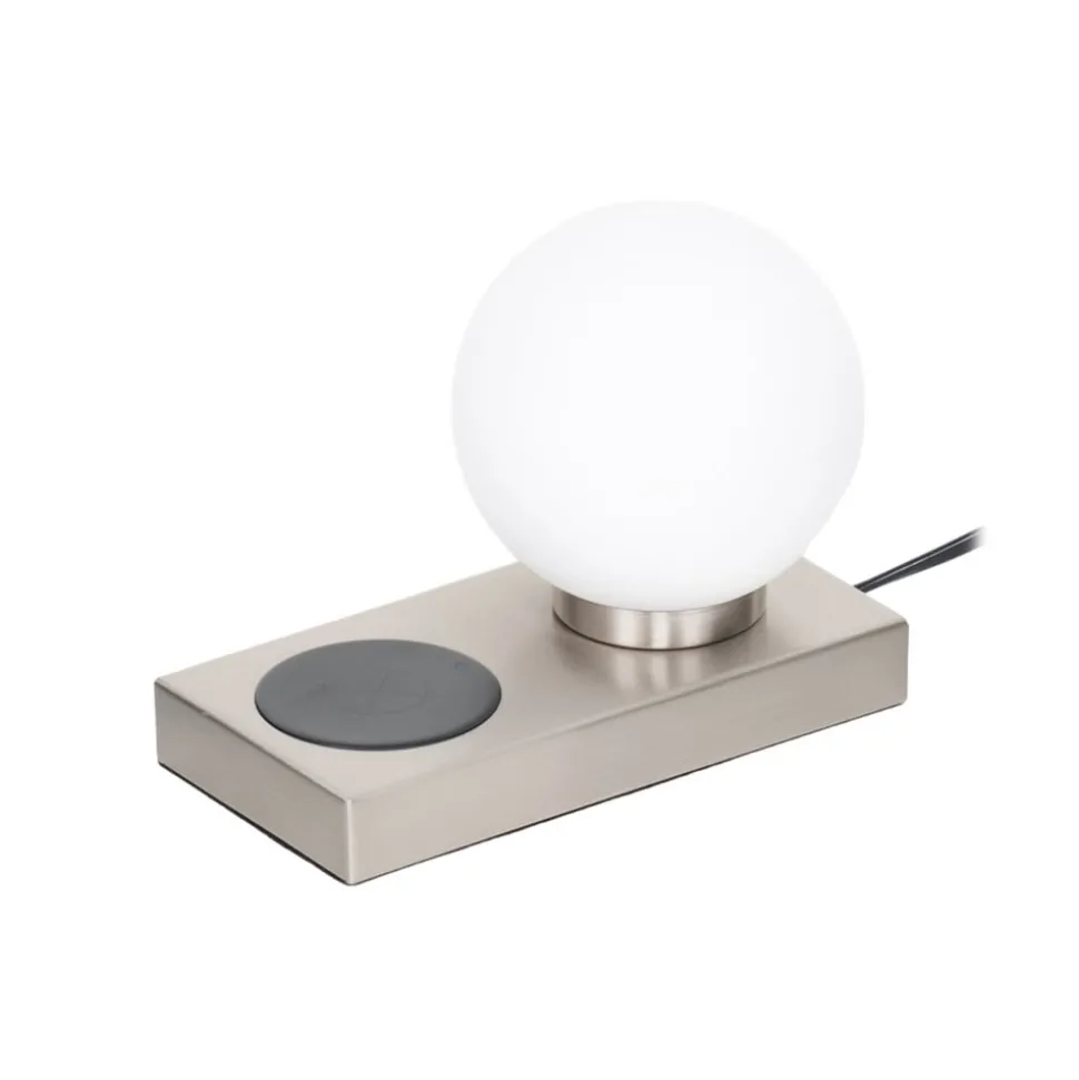 Lindby bordlampe Junis, nikkel, ladefunksjon