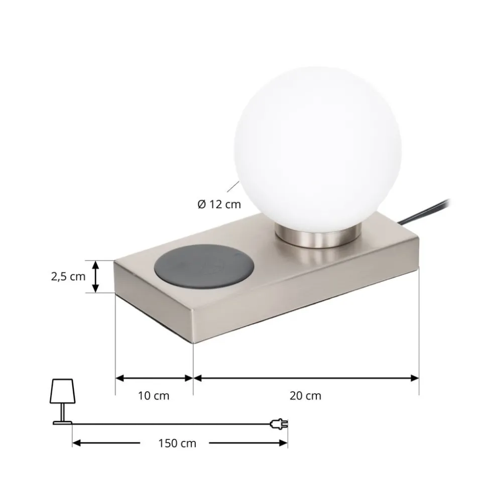 Lindby bordlampe Junis, nikkel, ladefunksjon