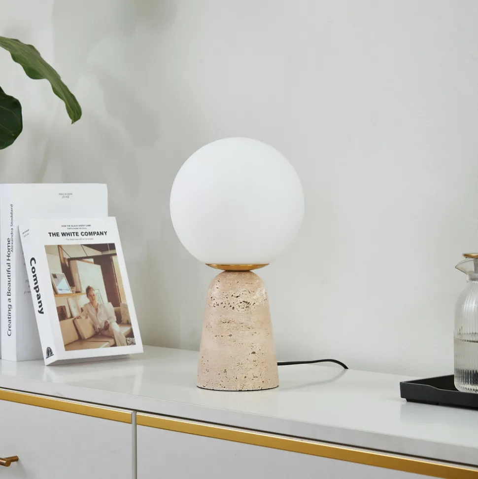 Lindby bordlampe Kirstan, beige, hvit, glass, stein, 33 cm