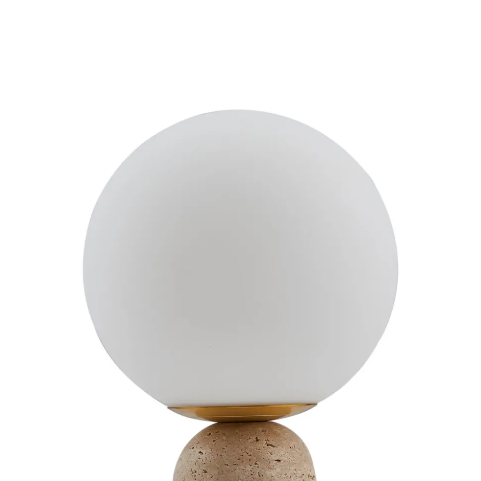 Lindby bordlampe Kirstan, beige, hvit, glass, stein, 33 cm