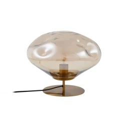 Lindby bordlampe Lelia, ravfarget, glass, metall, Ø 35 cm