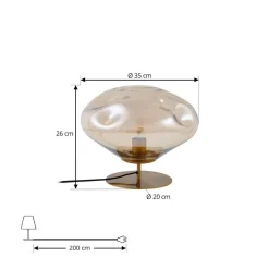 Lindby bordlampe Lelia, ravfarget, glass, metall, Ø 35 cm