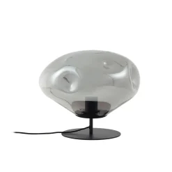 Lindby bordlampe Lelia, røykgrå, glass, metall, Ø 35 cm