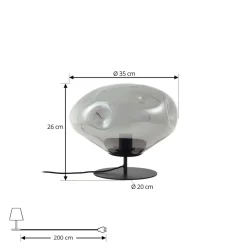 Lindby bordlampe Lelia, røykgrå, glass, metall, Ø 35 cm