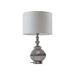 Lindby bordlampe Loraine, hvit/grå, glass, Ø 33 cm, E27