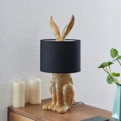 Lindby bordlampe Lorentina, høyde 57 cm, kanin, gull, tekstil