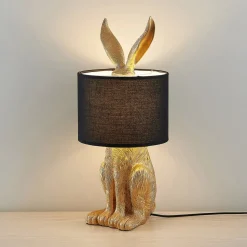 Lindby bordlampe Lorentina, høyde 57 cm, kanin, gull, tekstil