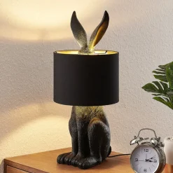 Lindby bordlampe Lorentina, 56 cm, kanin, svart, tekstil