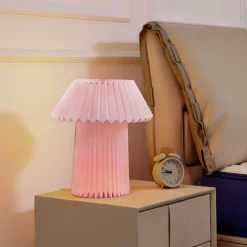 Lindby bordlampe Magali, rosa, papir, Ø 34 cm, E14