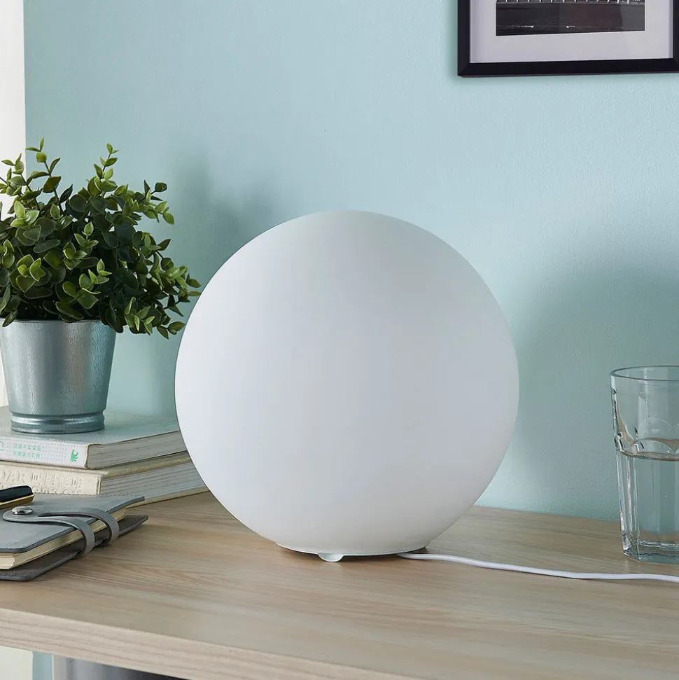 Lindby bordlampe Marike, hvit, glass, kule, Ø 25 cm, E27