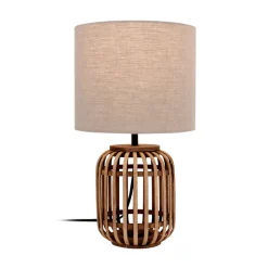 Lindby bordlampe Marzanna, grå, bambus, 42,5 cm, E27