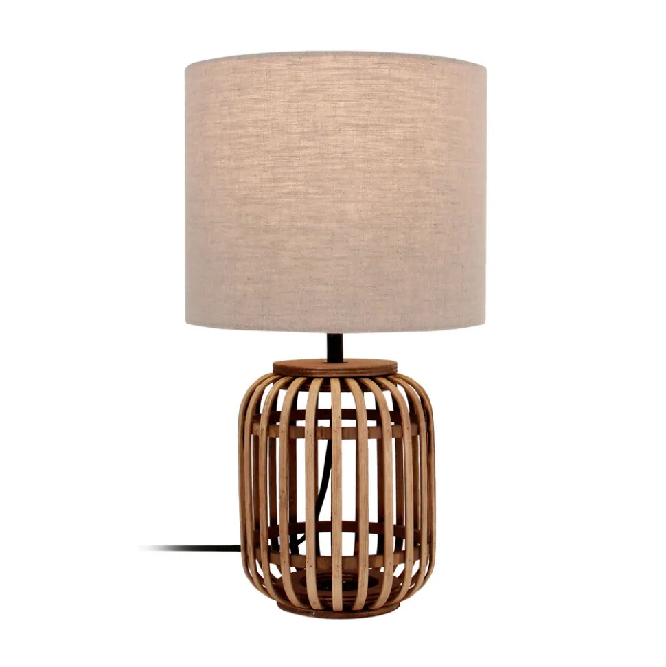 Lindby bordlampe Marzanna, grå, bambus, 42,5 cm, E27