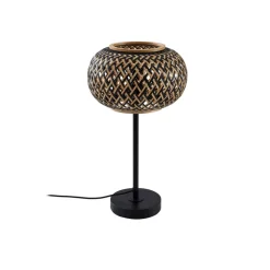 Lindby bordlampe Nerys, svart, bambus, Ø 28 cm