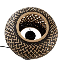 Lindby bordlampe Nerys, svart, bambus, Ø 28 cm