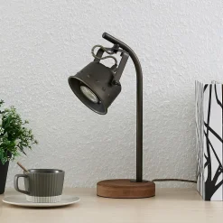 Lindby bordlampe Rubinjo, 37 cm, svart, tre, metall, GU10