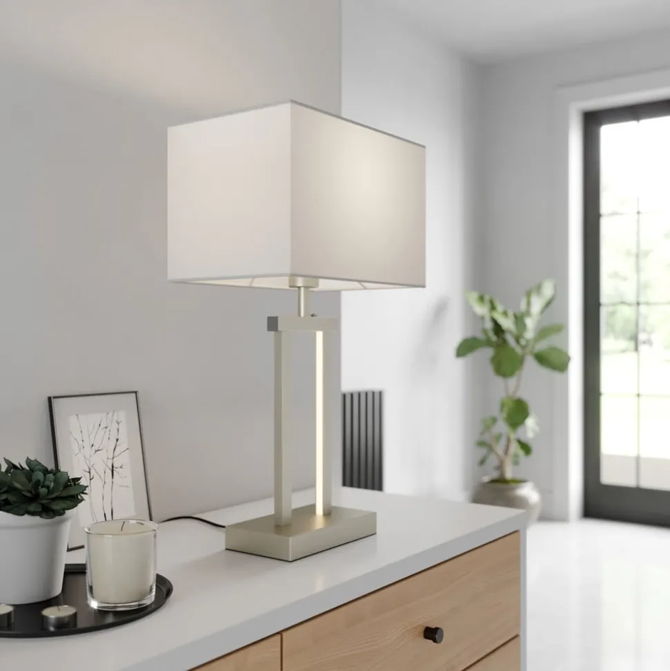 Lindby bordlampe Sigurd, hvit, stoff, høyde 54 cm, E27