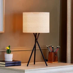 Lindby bordlampe Soula, Ø 26 cm, beige, plast, E27