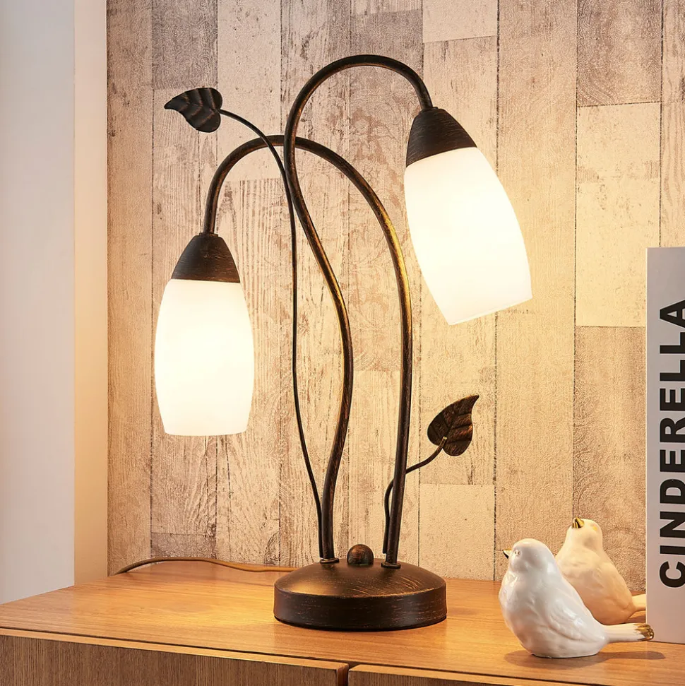 Lindby bordlampe Stefania, svart/gull, glass, E14, 40 cm
