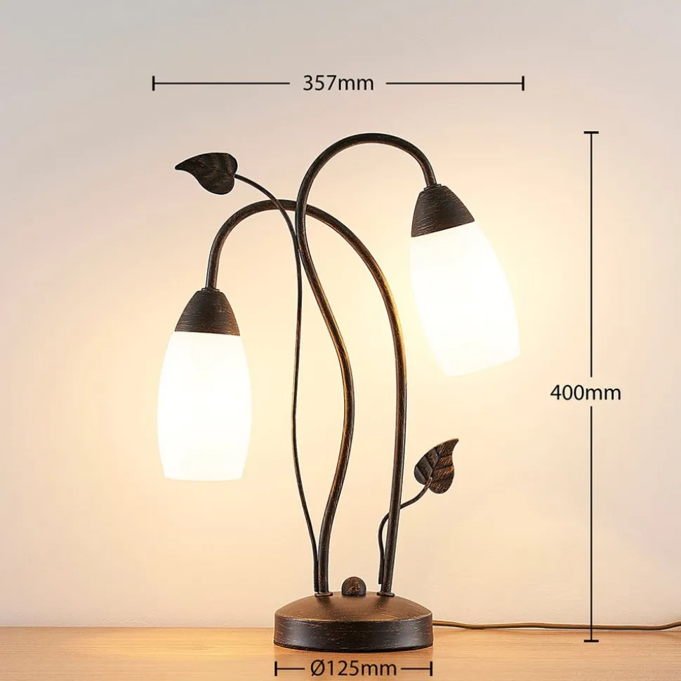 Lindby bordlampe Stefania, svart/gull, glass, E14, 40 cm