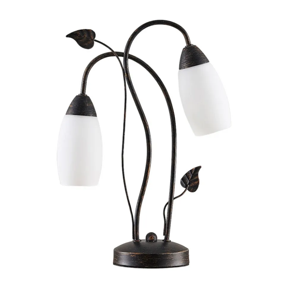 Lindby bordlampe Stefania, svart/gull, glass, E14, 40 cm
