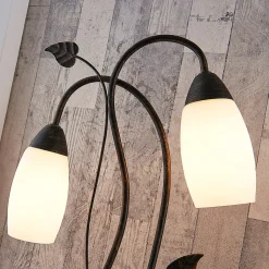 Lindby bordlampe Stefania, svart/gull, glass, E14, 40 cm